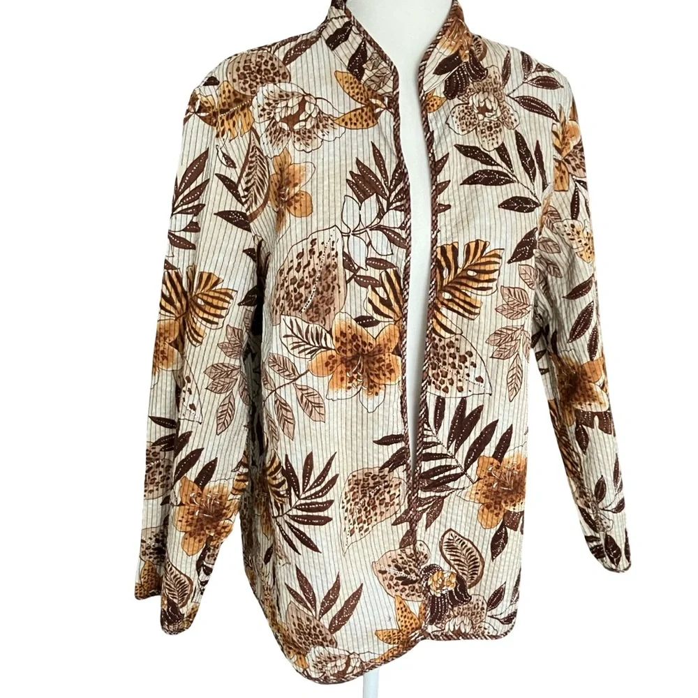 Women’s Reversible Jacket Blazer Open Front Floral Safari Print See Measurements